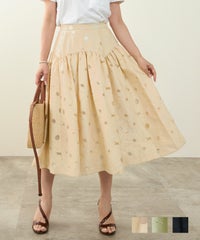 洗濯可 ジャガード スカート フレア きれいめ かわいい おしゃれ 大人 春夏 秋 柄 花 色 ジョイントスペース ウエストスカラ切り替え フラワー柄 スカート Liala×PG