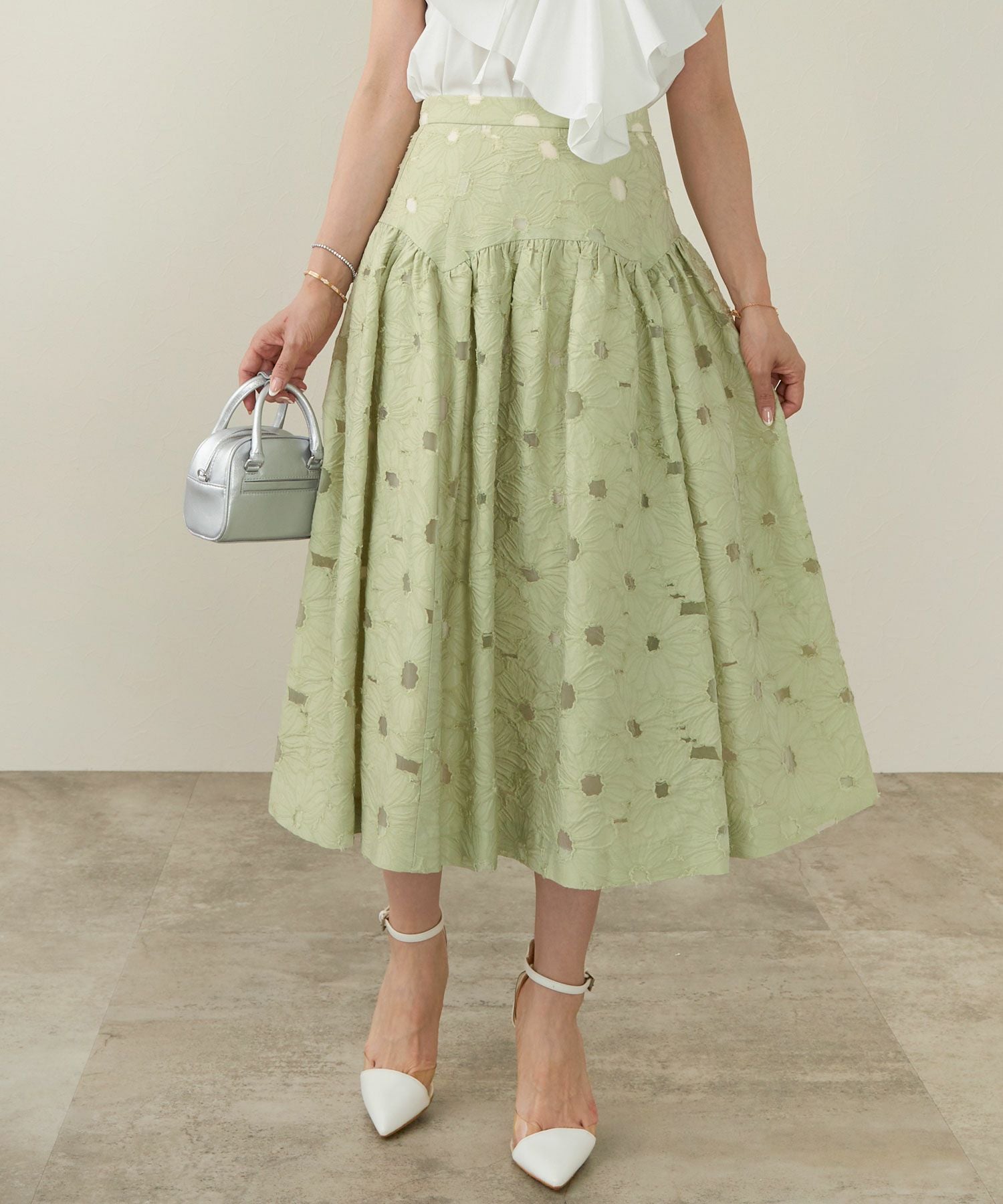EarlyAutumn-SALE ウエストスカラ切り替え フラワー柄 スカート Liala