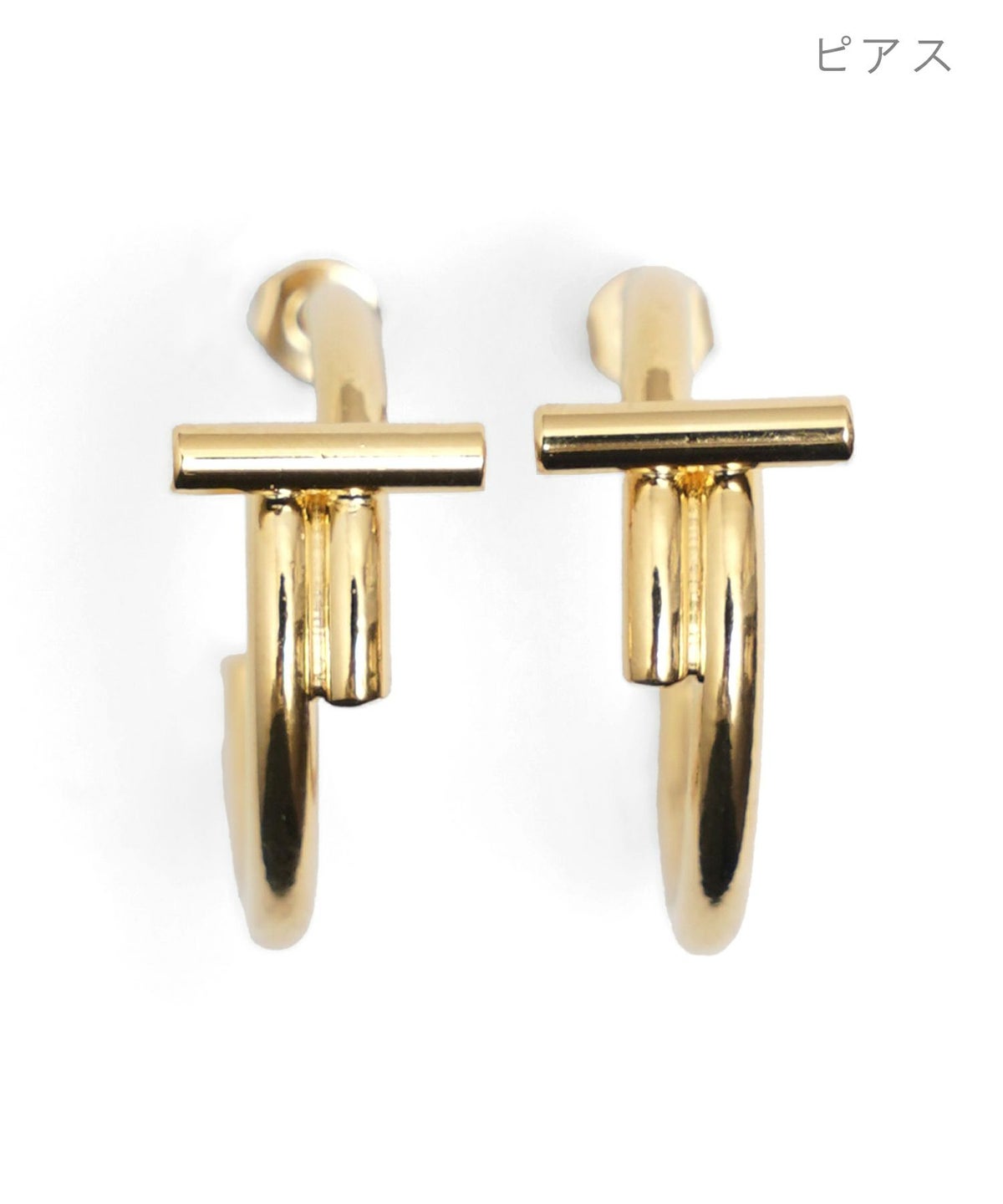 T フープ ピアス イヤリング T Hoop Pierce Earring 真鍮 チタンポスト モード カジュアル T フープ ピアス イヤリング T Hoop Pierce Earring （Liala）