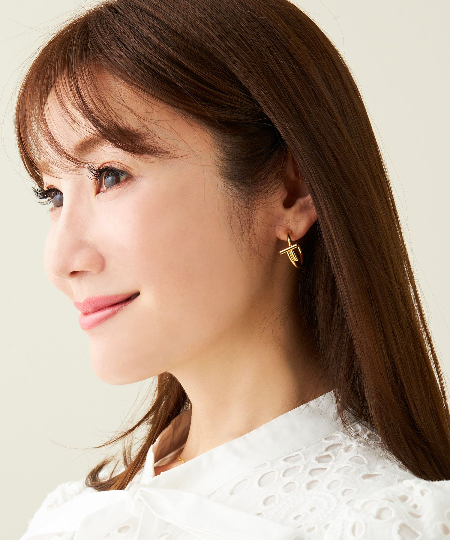 14kgfチューブアゲートドゥルージーピアス/イヤリング T フープ ピアス イヤリング T Hoop Pierce Earring （Liala） 全2種