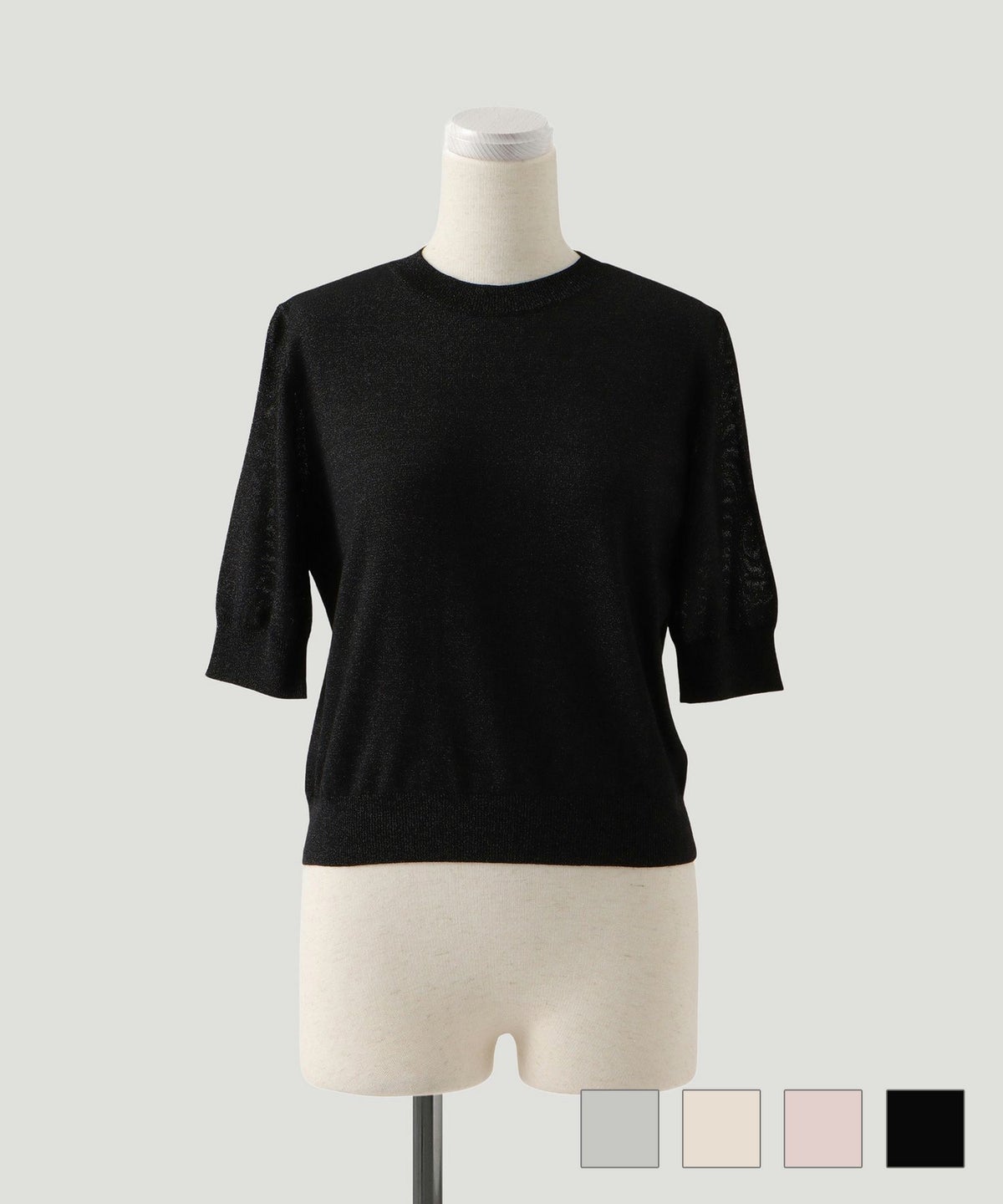 トップス バック パール ベーシック ラメ ニット トップス 杢グレー ベージュ ピンクベージュ ブラック M バック パール ベーシック ラメ ニット トップス HUIT