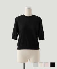 トップス バック パール ベーシック ラメ ニット トップス 杢グレー ベージュ ピンクベージュ ブラック M バック パール ベーシック ラメ ニット トップス HUIT