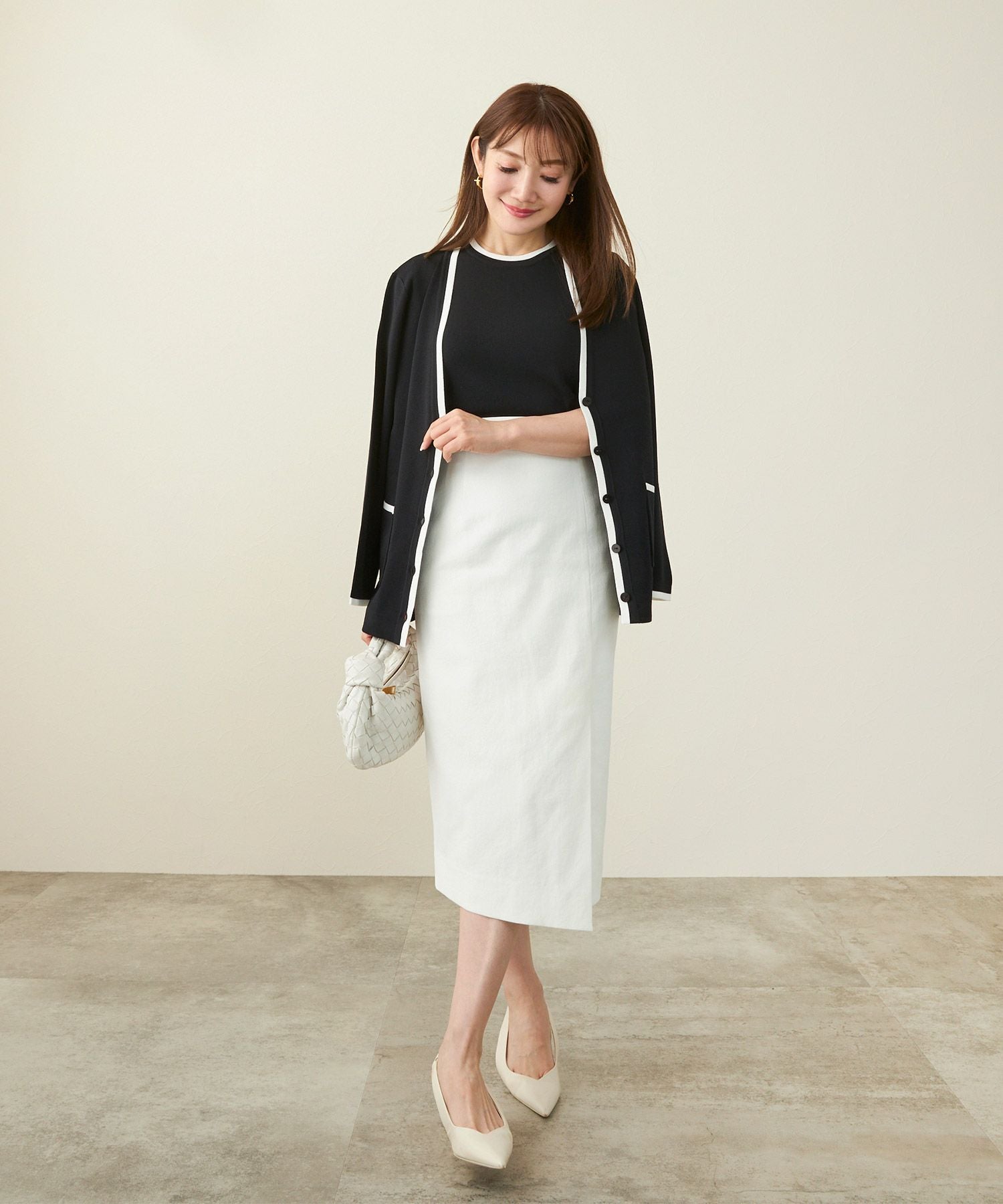 2点セット バイカラー Vネック カーディガン & 半袖 ニット