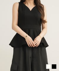 トップス 通販 ブラウス ペプラム レディース ノースリーブ 白 黒 春 夏 秋 かわいい 大人 ジョイントスペース ダンボールニット ペプラム フレアヘム トップス Joint Space×aya