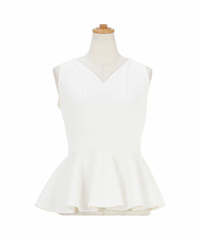 トップス 通販 ブラウス ペプラム レディース ノースリーブ 白 黒 春 夏 秋 かわいい 大人 ジョイントスペース