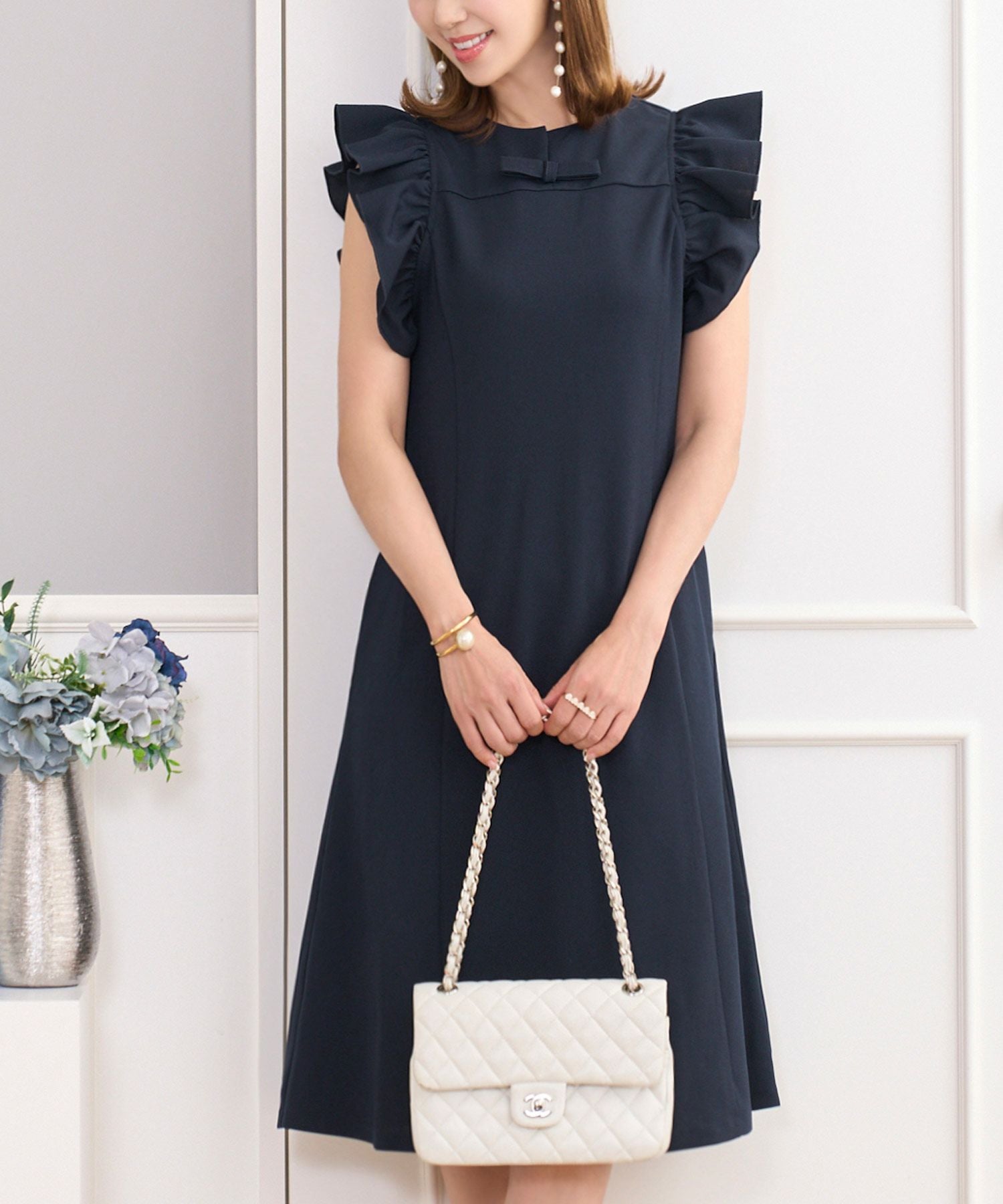 フリルスリーブ リボン付き リラックス ワンピース Prima Scherrer 全3