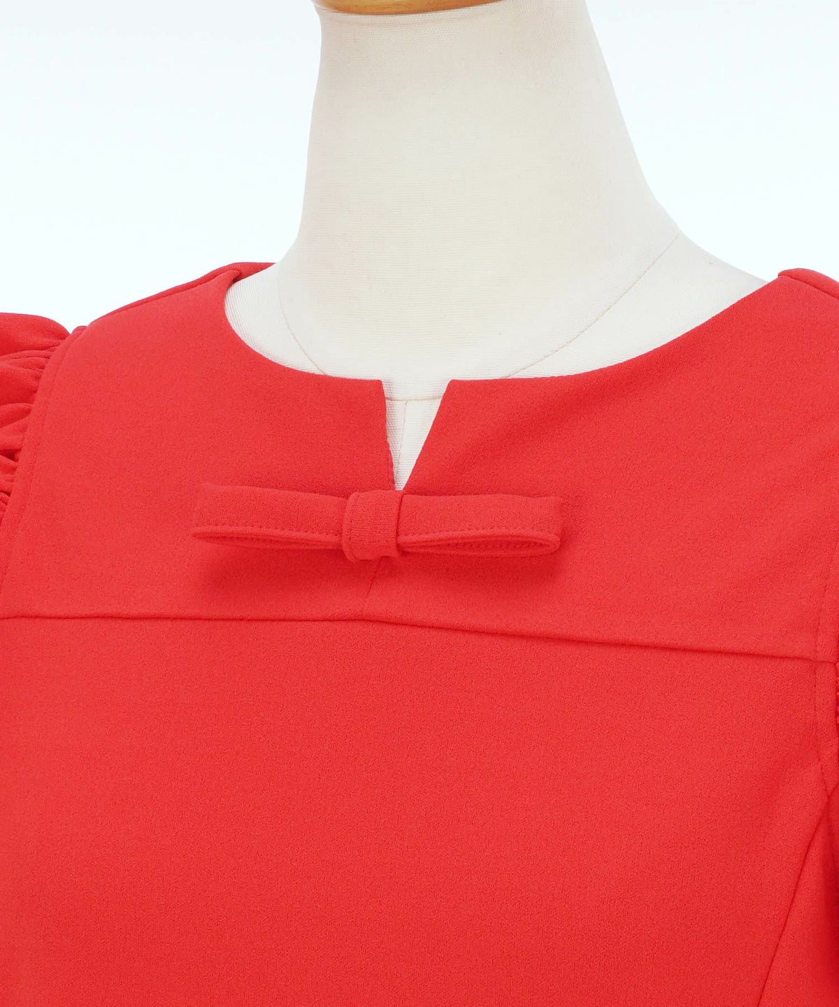 ワンピースフリル白リボン大人上品かわいいきれいめ色襟春夏秋赤一枚無地ジョイントスペース