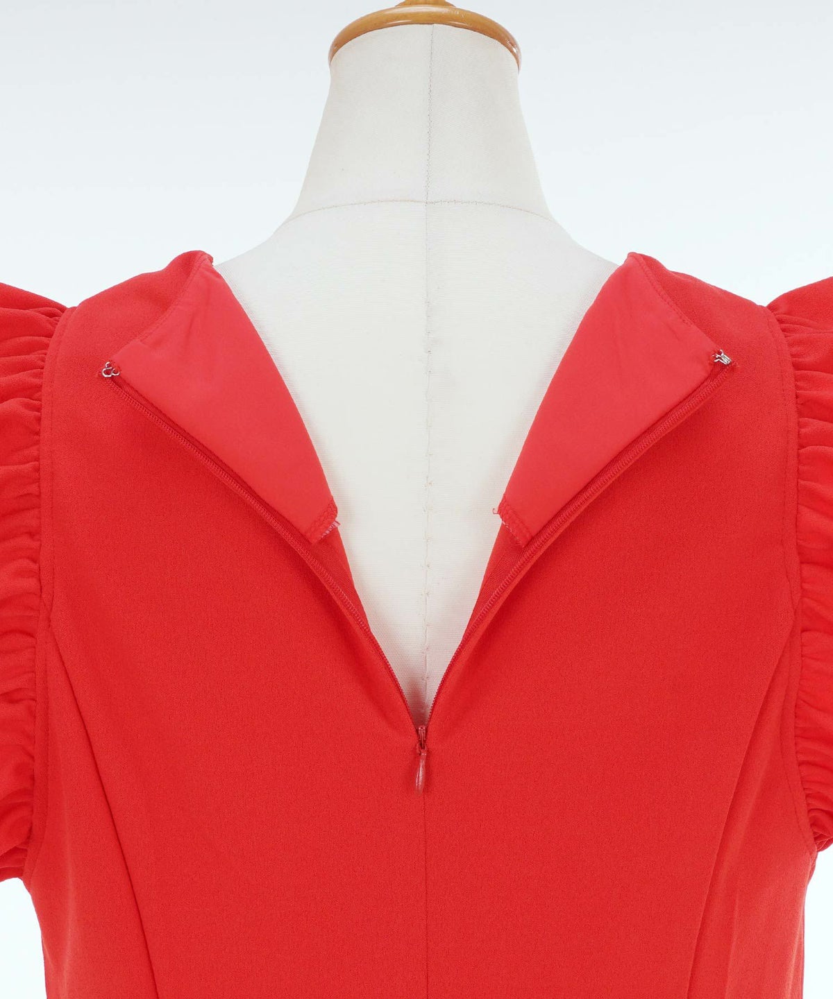 ワンピースフリル白リボン大人上品かわいいきれいめ色襟春夏秋赤一枚無地ジョイントスペース