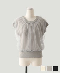 トップス セレクト チュール ドッキング ニット プルオーバー ホワイト グレー ブラック M セレクト チュール ドッキング ニット プルオーバー HUIT