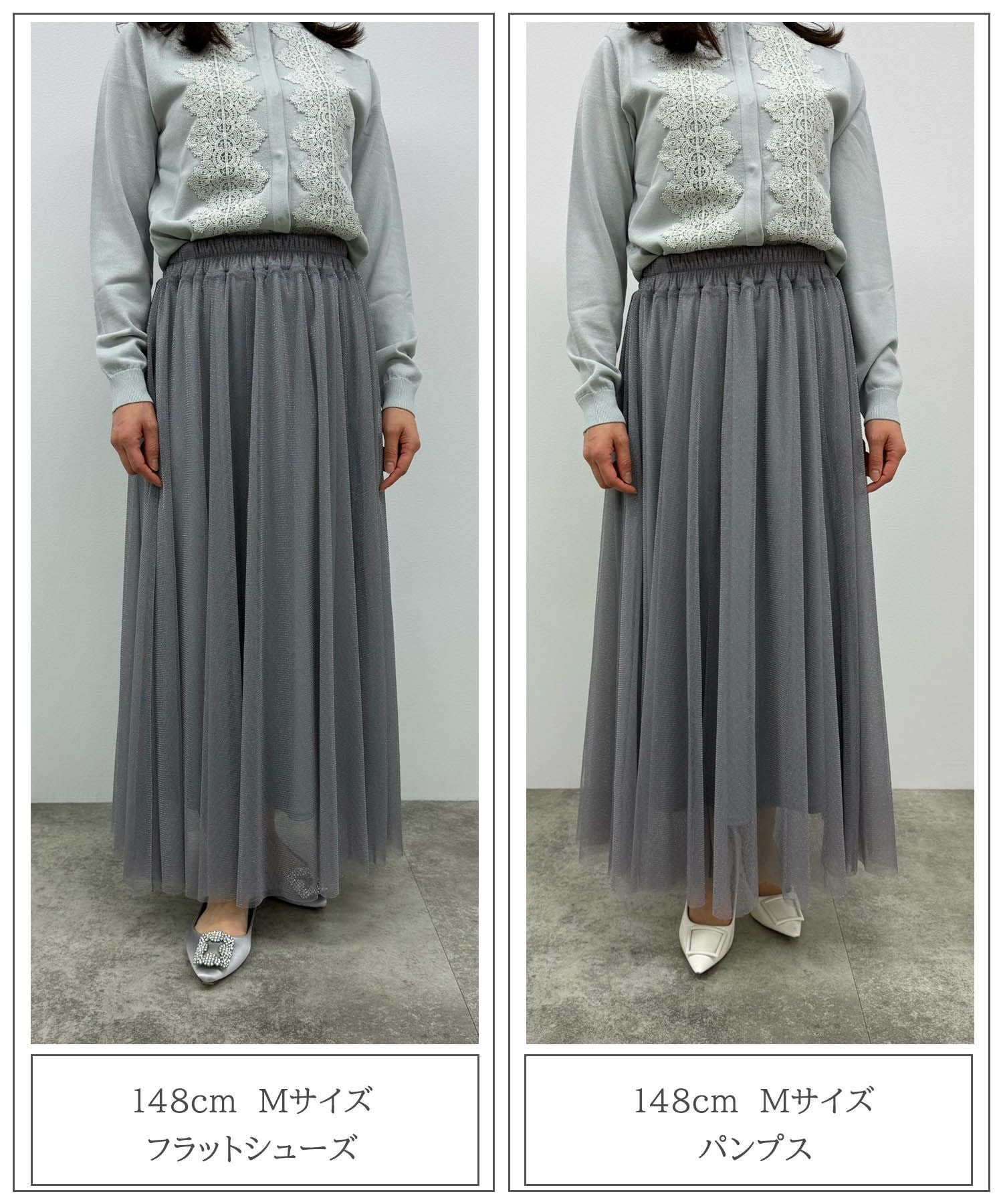 【新品未使用/洗える】ラメチュールスカート／アンタイトル（UNTITLED） ラメチュールスカート/洗える/WEB限定サイズあり(ミモレ丈スカート