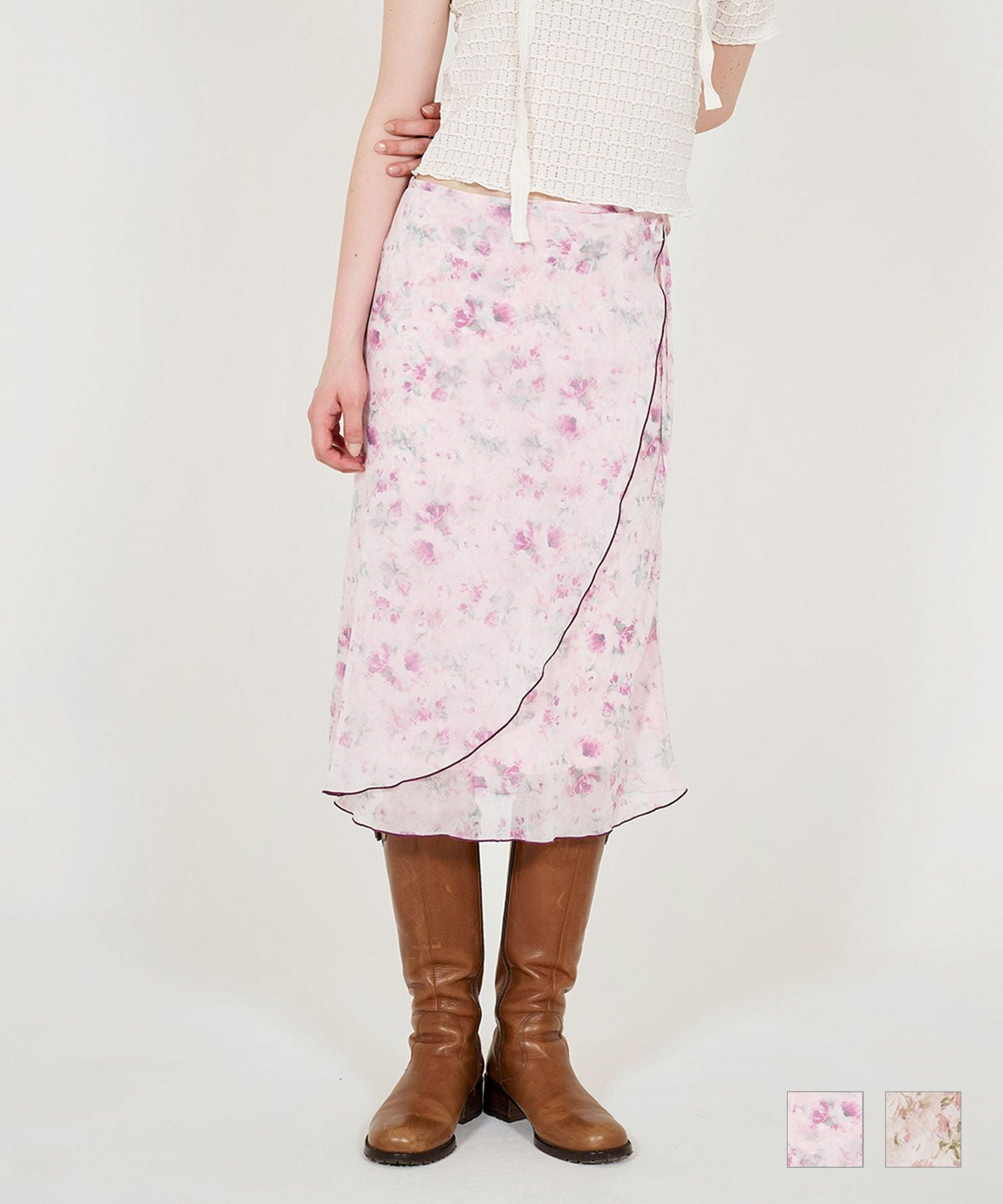 ラップ風 花柄スカート TINA：JOJUN 全2色｜tnj621-0853【1