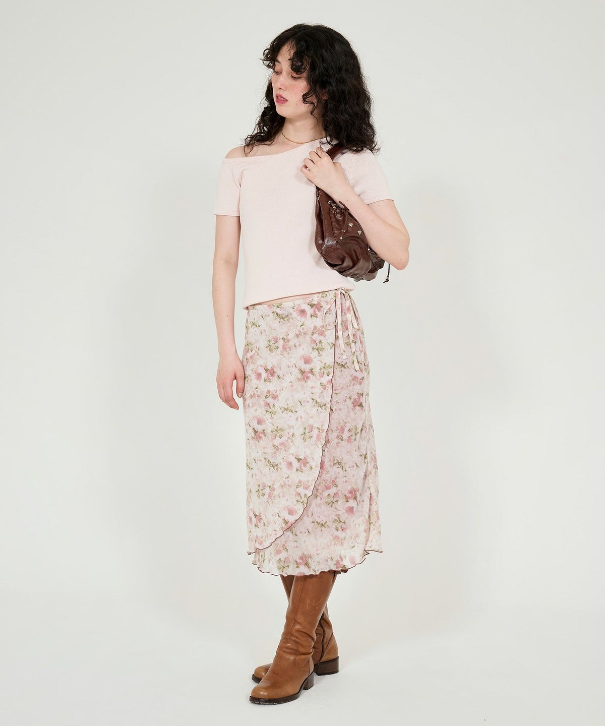 花柄/スカート/ラップ風/ミディ丈