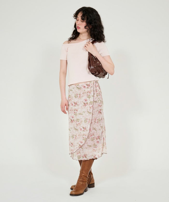 花柄/スカート/ラップ風/ミディ丈