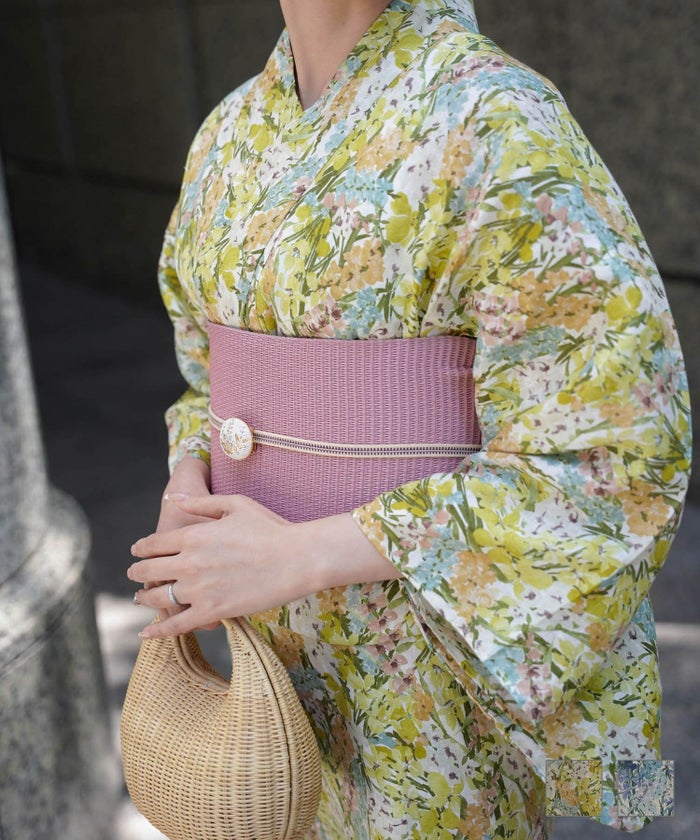 浴衣 兵児帯 セット イエロー ブルー M 浴衣 兵児帯 セット Made with Liberty Fabric HUIT