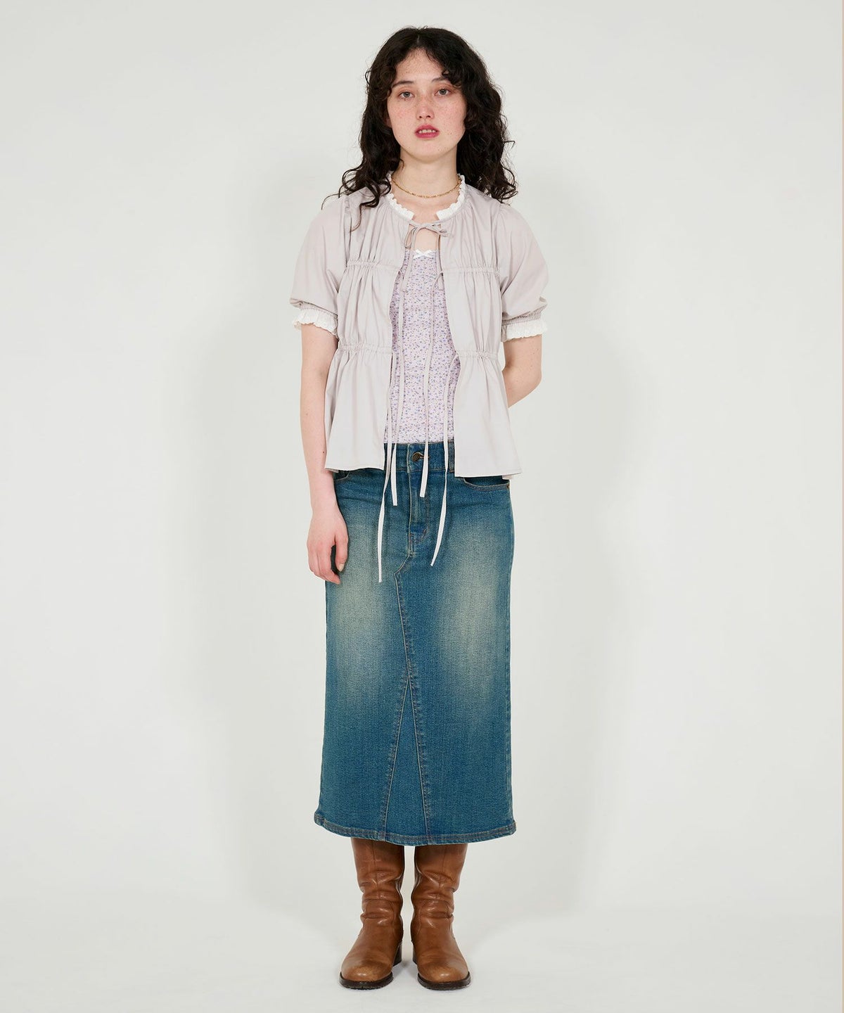 トップス/ブラウス/半袖/ホワイト/ライトグレー