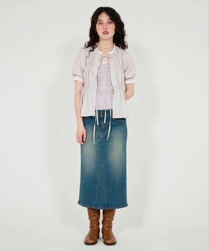 トップス/ブラウス/半袖/ホワイト/ライトグレー