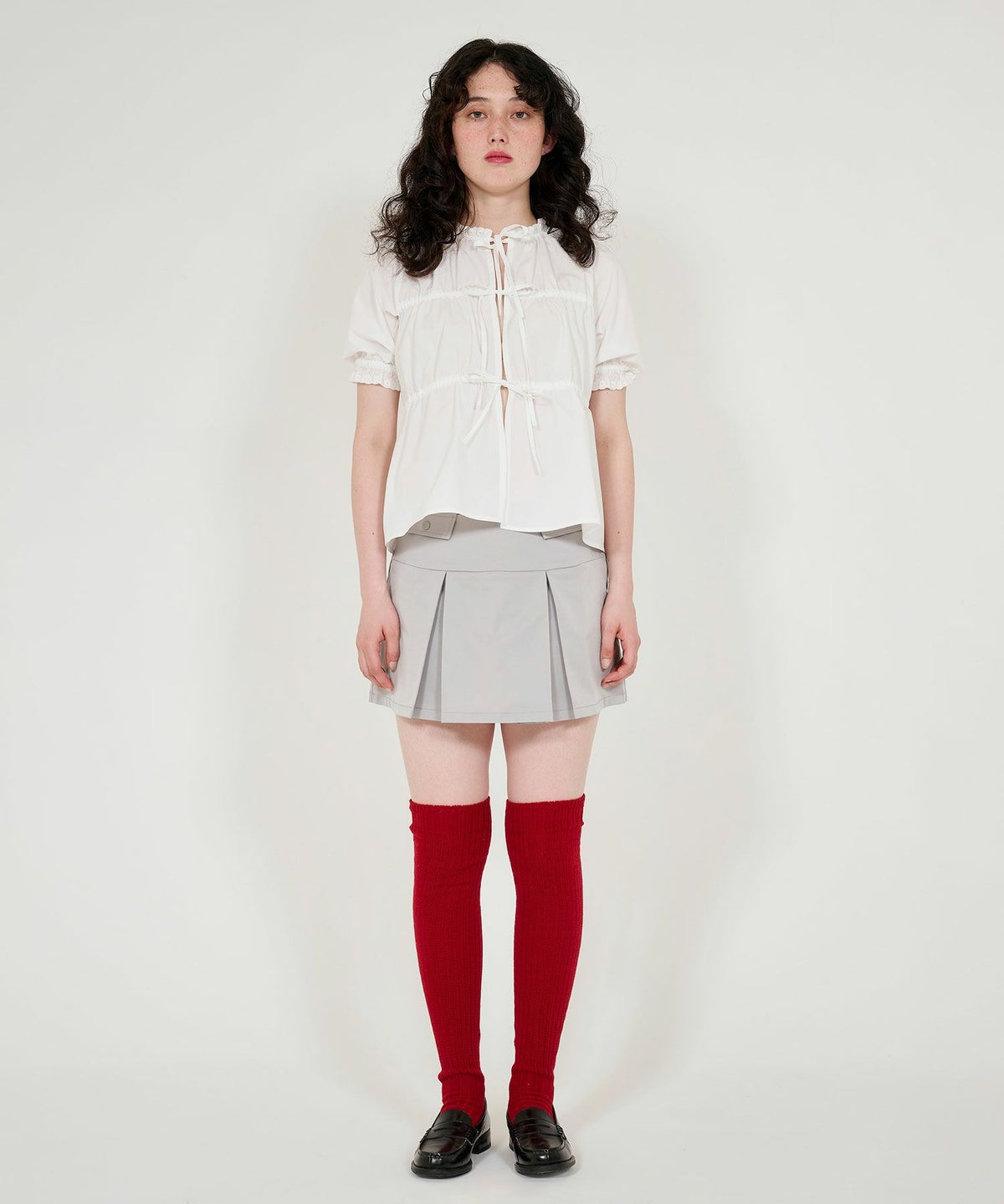 トップス/ブラウス/半袖/ホワイト/ライトグレー