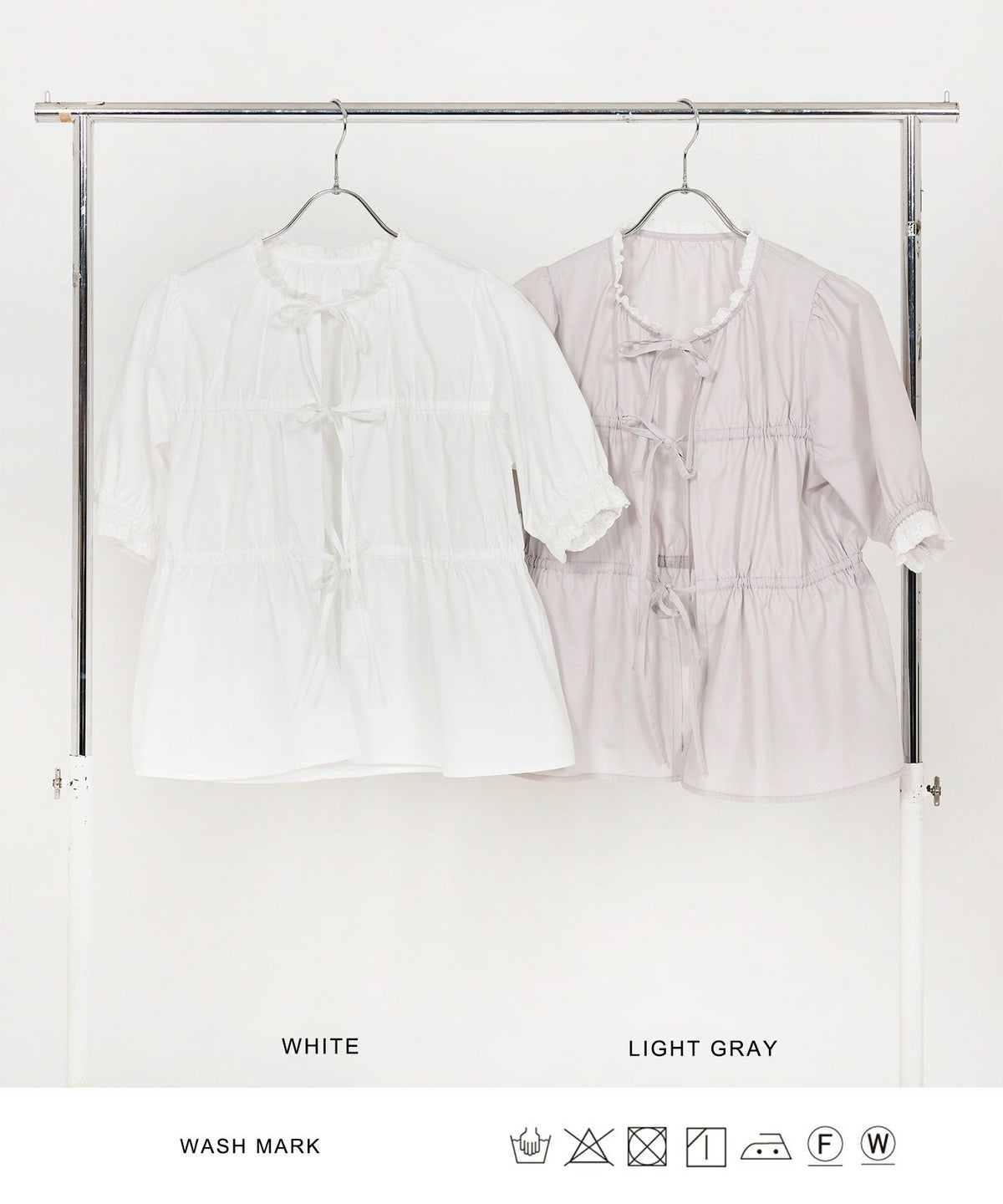 トップス/ブラウス/半袖/ホワイト/ライトグレー