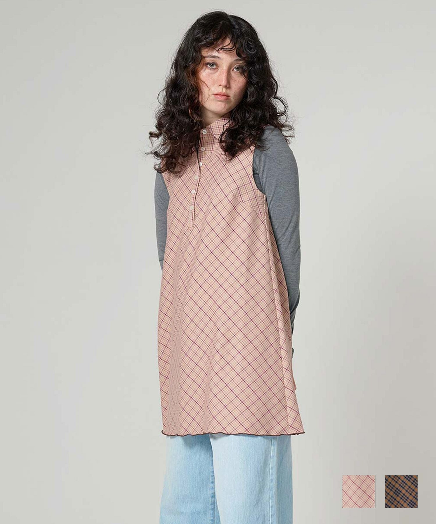 チェック柄 ノースリーブワンピース TINA：JOJUN 全2色｜tnj331-0895