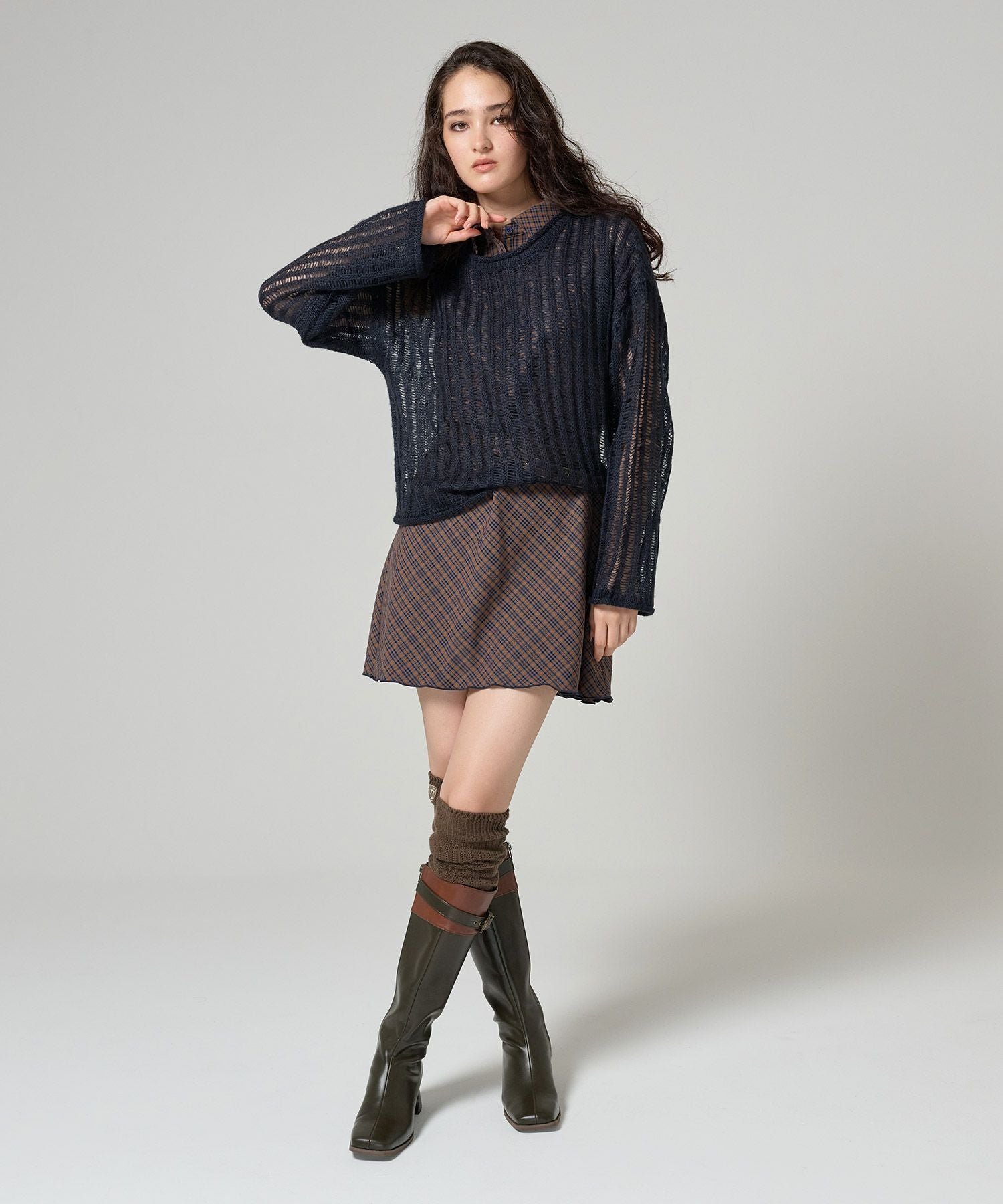 チェック柄 ノースリーブワンピース TINA：JOJUN 全2色｜tnj331-0895