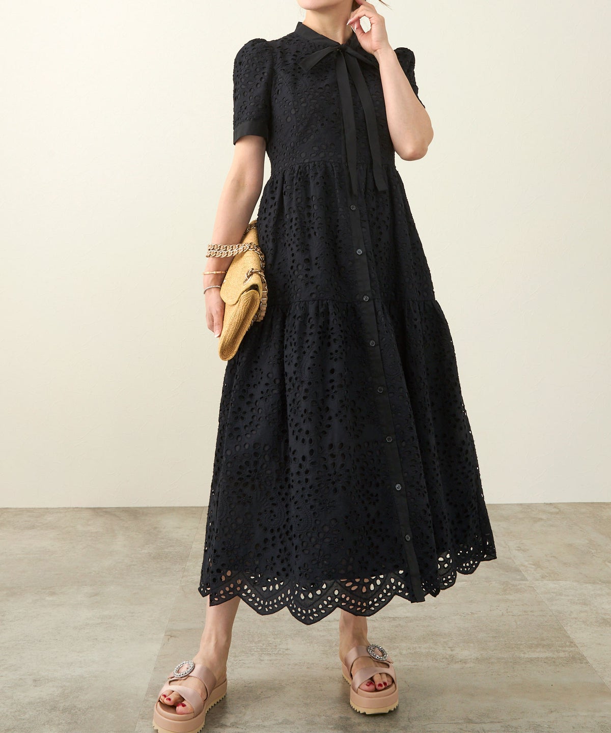 新色追加 手洗い可 上品 きれいめ 白黒 レディース 洗える 春夏 秋 かわいい 大人 ロング ジョイントスペース