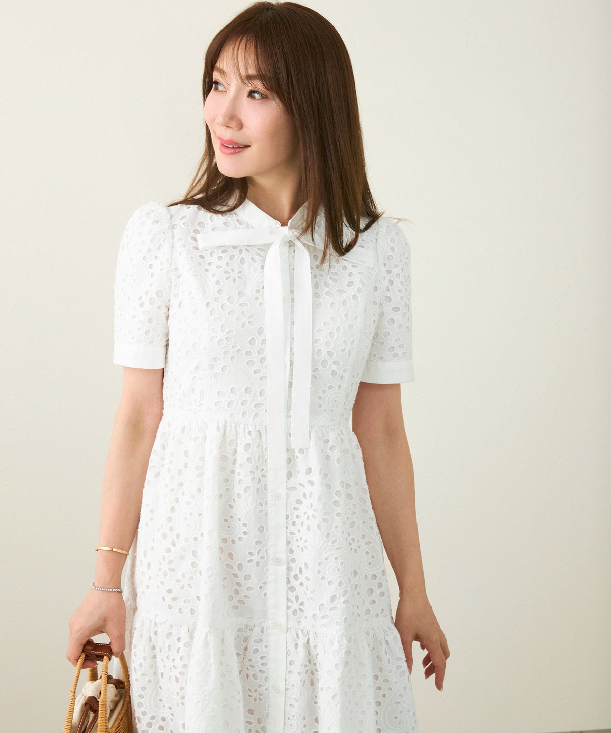 手洗い可レースワンピース半袖白黒レディース白い洗える春夏秋かわいい大人ロングジョイントスペース