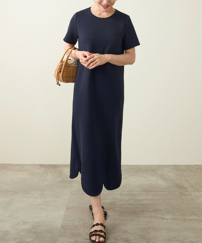 新色追加手洗い可日本製ワンピーススカラップロングレディースかわいい大人半袖無地春夏秋動きやすいジョイントスペース