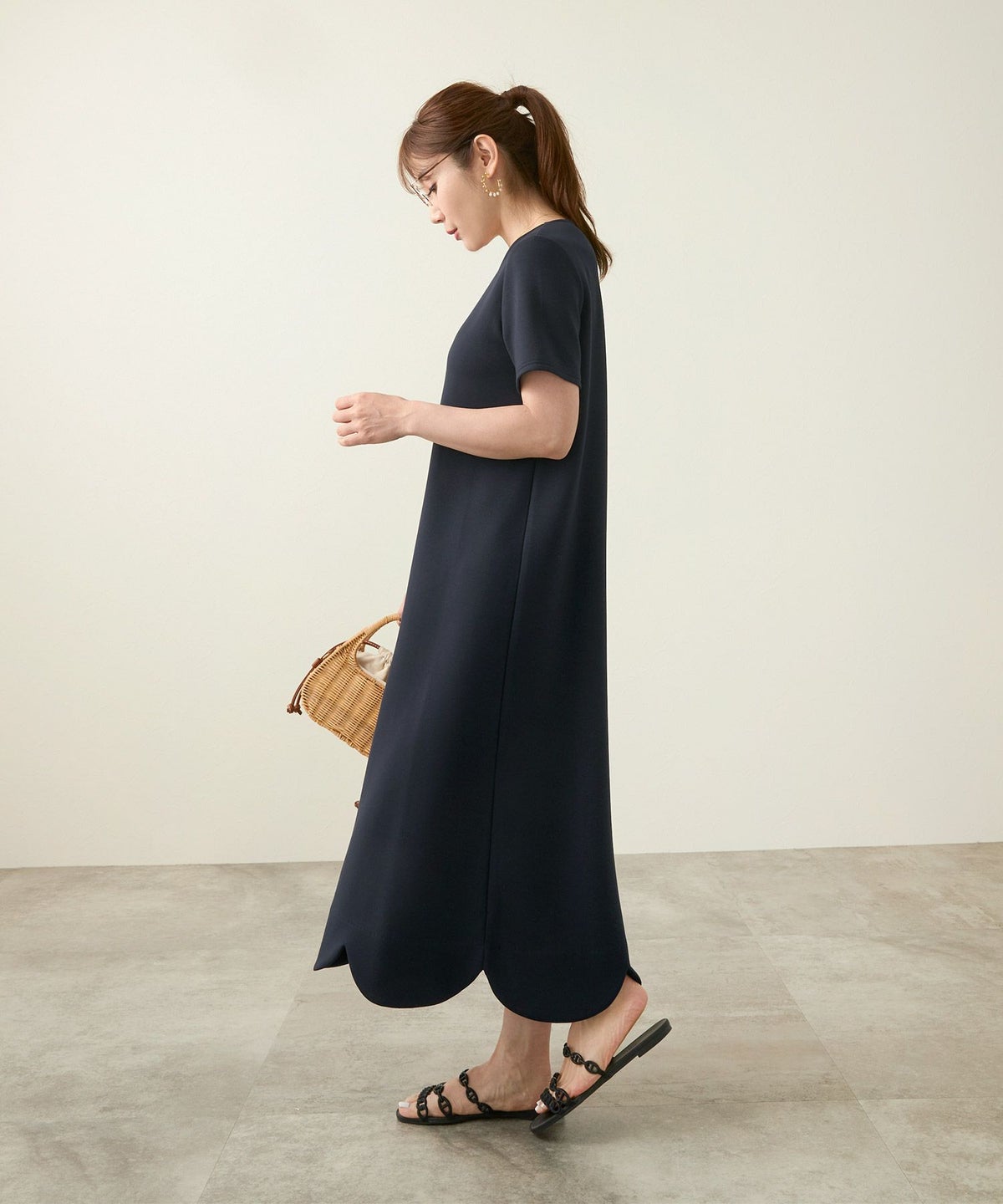 新色追加手洗い可日本製ワンピーススカラップロングレディースかわいい大人半袖無地春夏秋動きやすいジョイントスペース