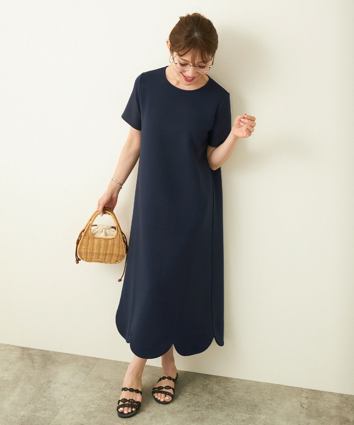 新色追加手洗い可日本製ワンピーススカラップロングレディースかわいい大人半袖無地春夏秋動きやすいジョイントスペース