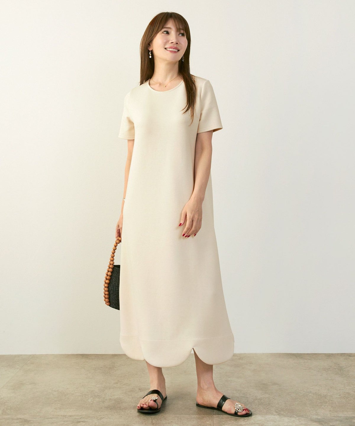 新色追加手洗い可日本製ワンピーススカラップロングレディースかわいい大人半袖無地春夏秋動きやすいジョイントスペース