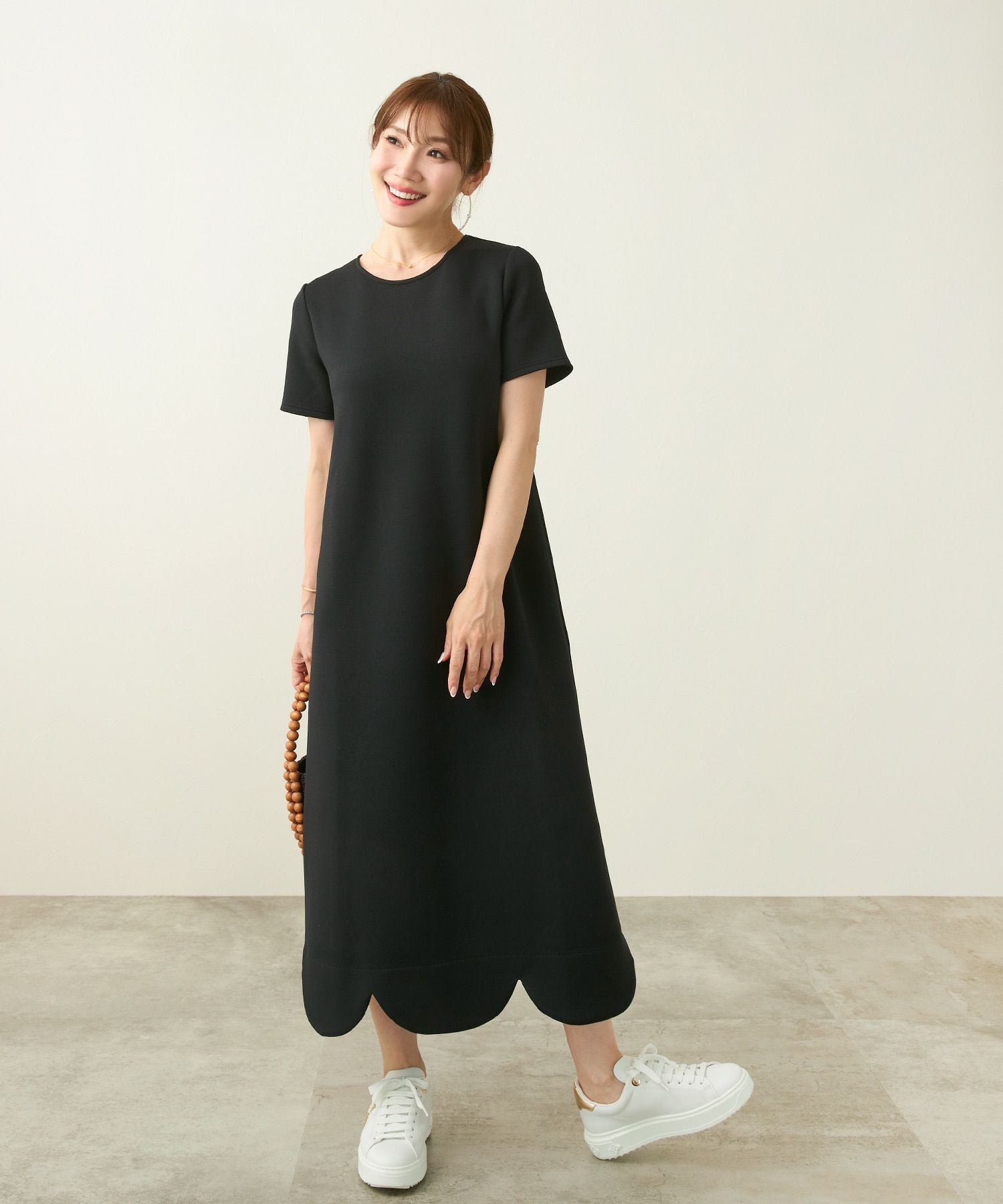 ダンボールニット スカラップヘム ワンピース 半袖 Liala×PG 全4色