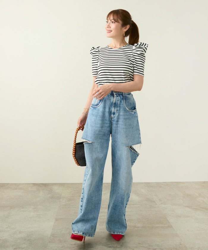 手洗い可/カットソーレディースおしゃれトップス半袖ボーダー柄無地白黒かわいいきれいめ洗濯できる長持ちジョイントスペース