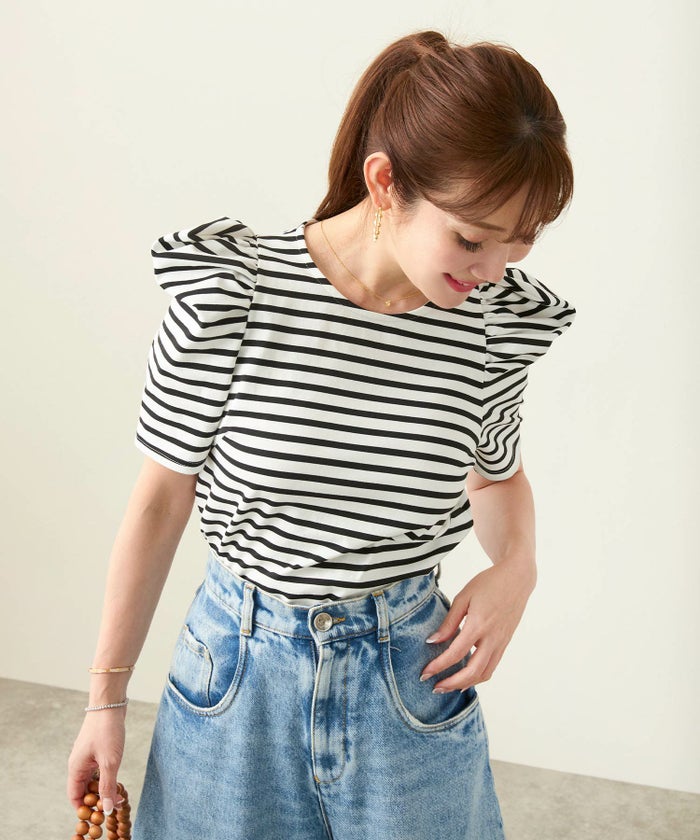 手洗い可/カットソーレディースおしゃれトップス半袖ボーダー柄無地白黒かわいいきれいめ洗濯できる長持ちジョイントスペース