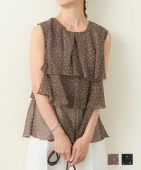 手洗い可 セレクト シアー ブラウス トップス レディース 黒 春夏 服 フリルティアード 大人 かわいい ジョイントスペース シアー星プリント ティアード ブラウス ノースリーブ Liala×PG