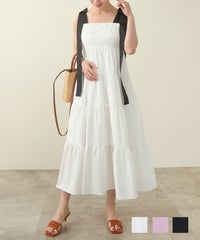 肩リボンティアードロングワンピース