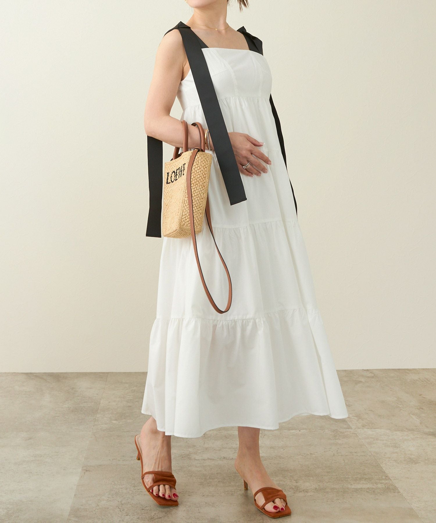 肩リボン ティアード ロングワンピース Liala×PG 全3色｜lpg321-1953