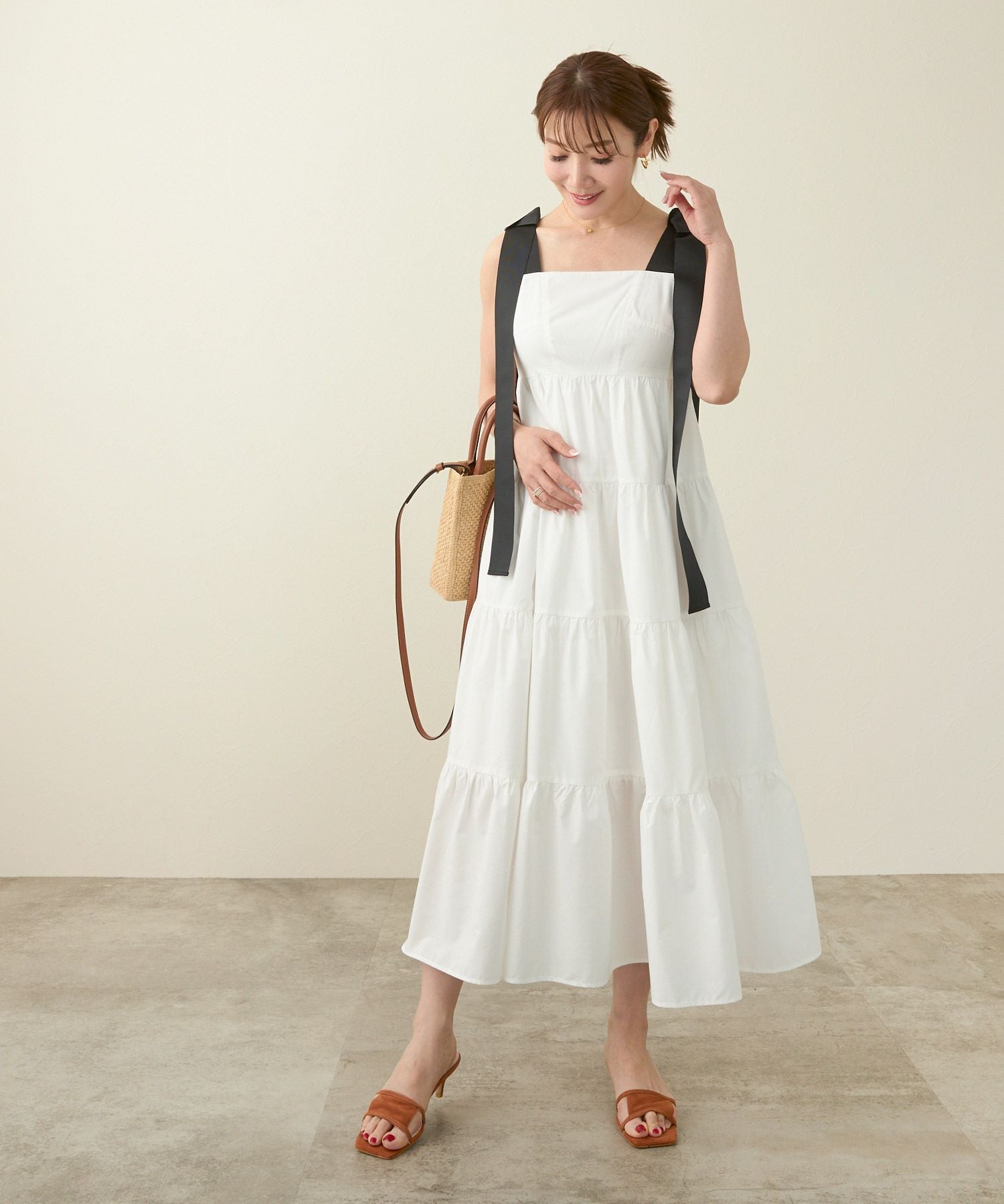 肩リボン ティアード ロングワンピース Liala×PG 全3色｜lpg321-1953