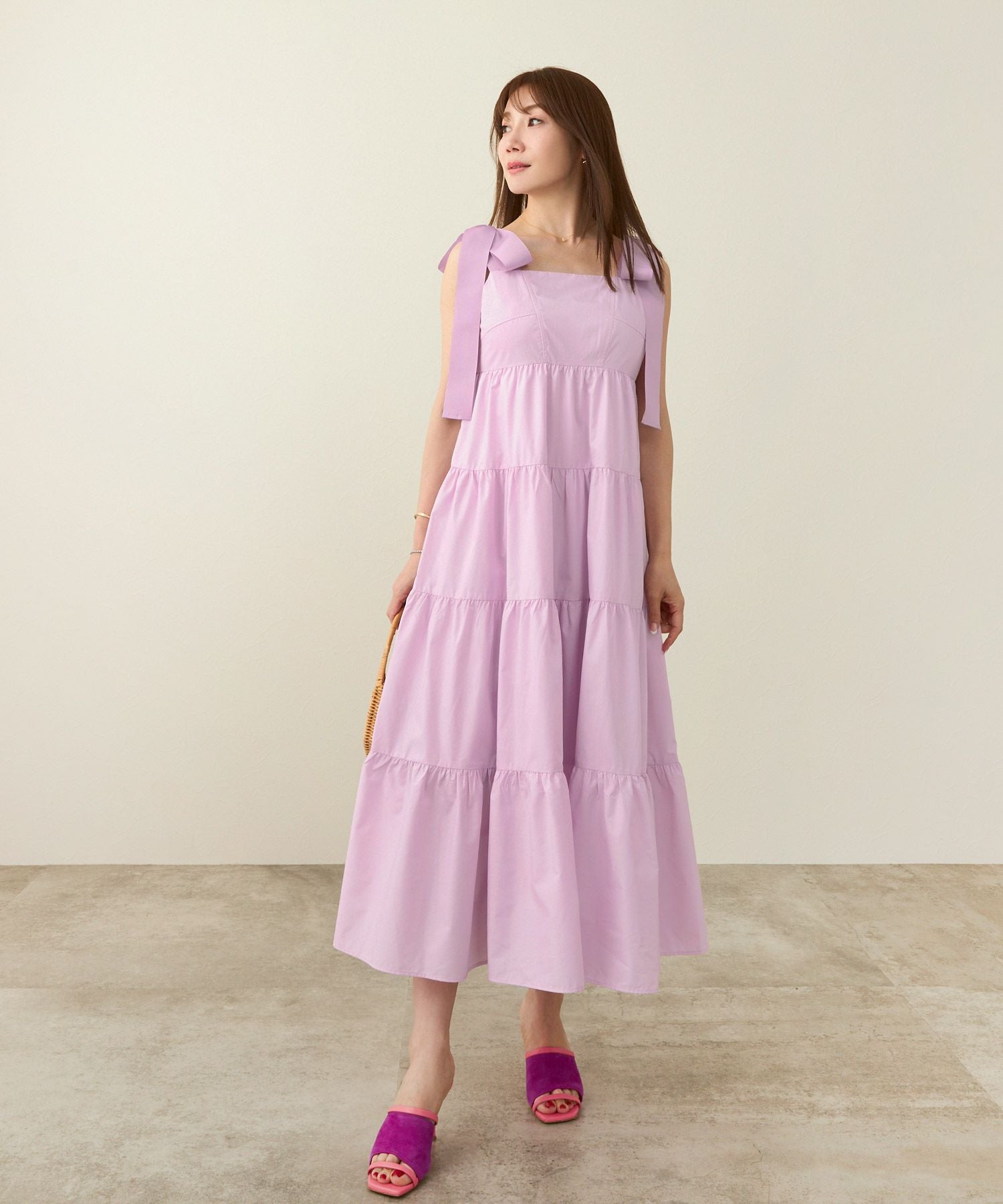 肩リボン ティアード ロングワンピース Liala×PG 全3色｜lpg321-1953