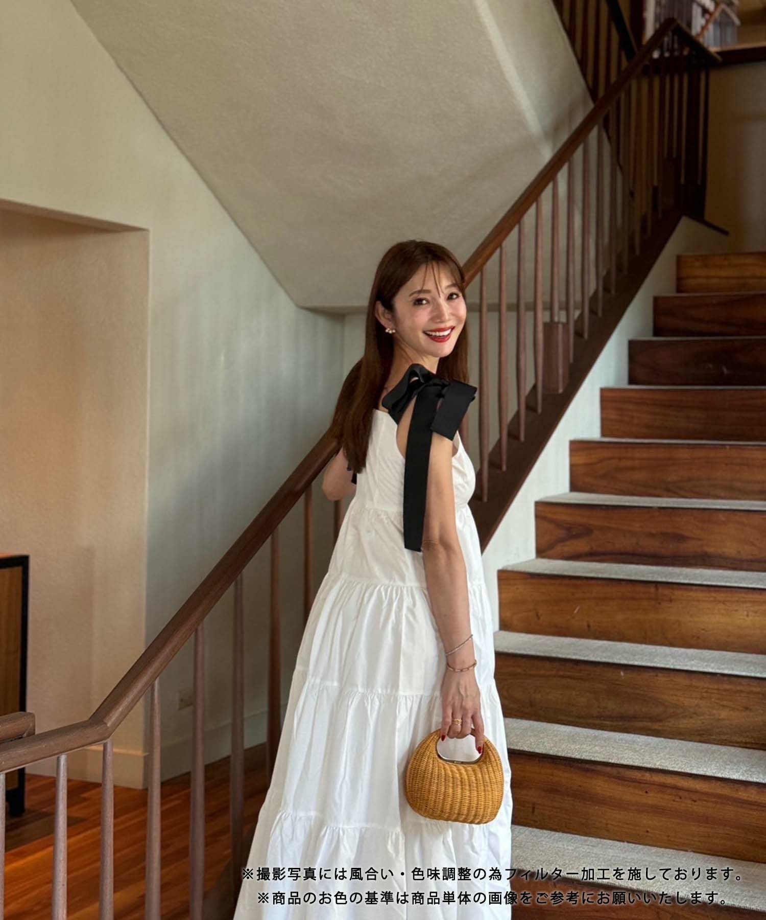 肩リボン ティアード ロングワンピース Liala×PG 全3色｜lpg321-1953