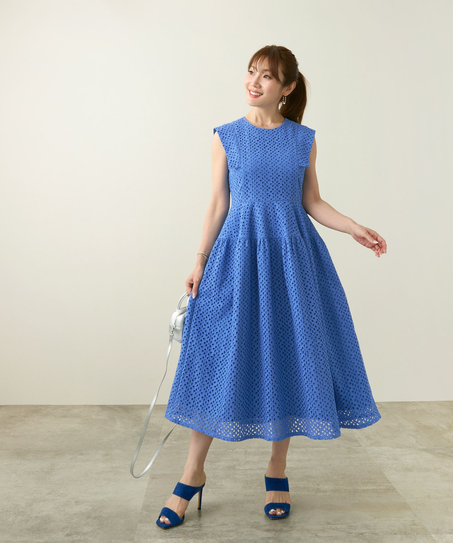 プチスリーブ コットン 総レース ワンピース Liala×PG 全3色｜lpg321