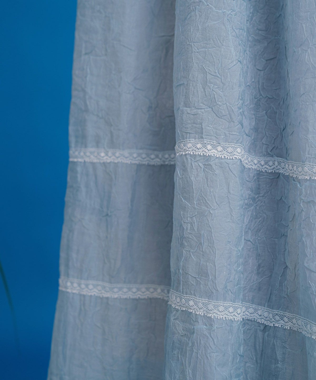 半袖 パフスリーブ ロング 夏 ハート 釦 ワンピース ブルー ベージュ M