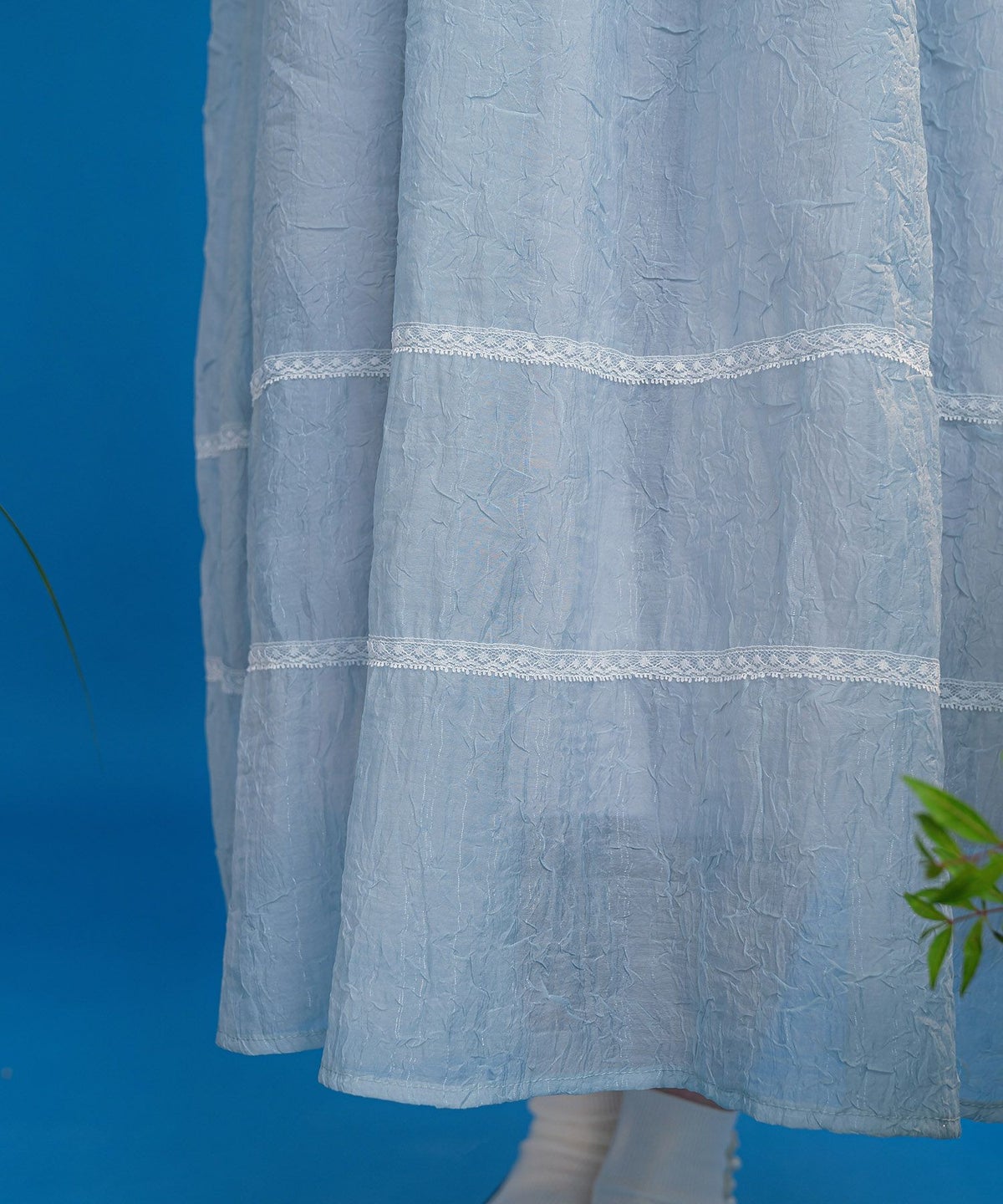 半袖 パフスリーブ ロング 夏 ハート 釦 ワンピース ブルー ベージュ M