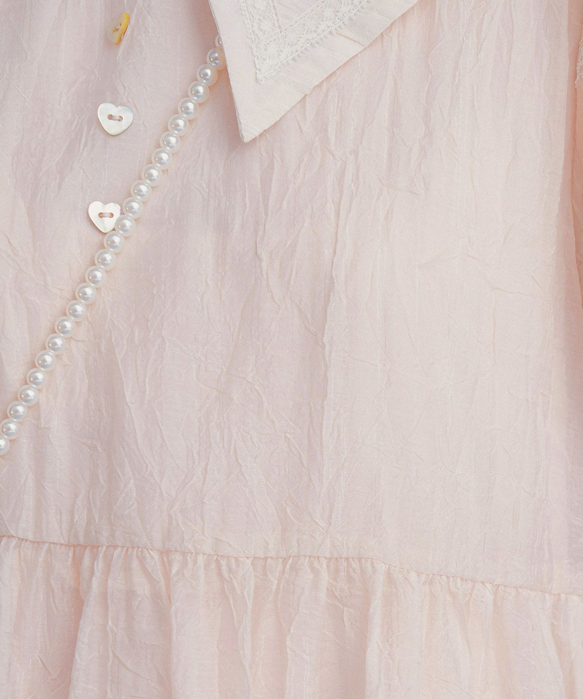 半袖 パフスリーブ ロング 夏 ハート 釦 ワンピース ブルー ベージュ M