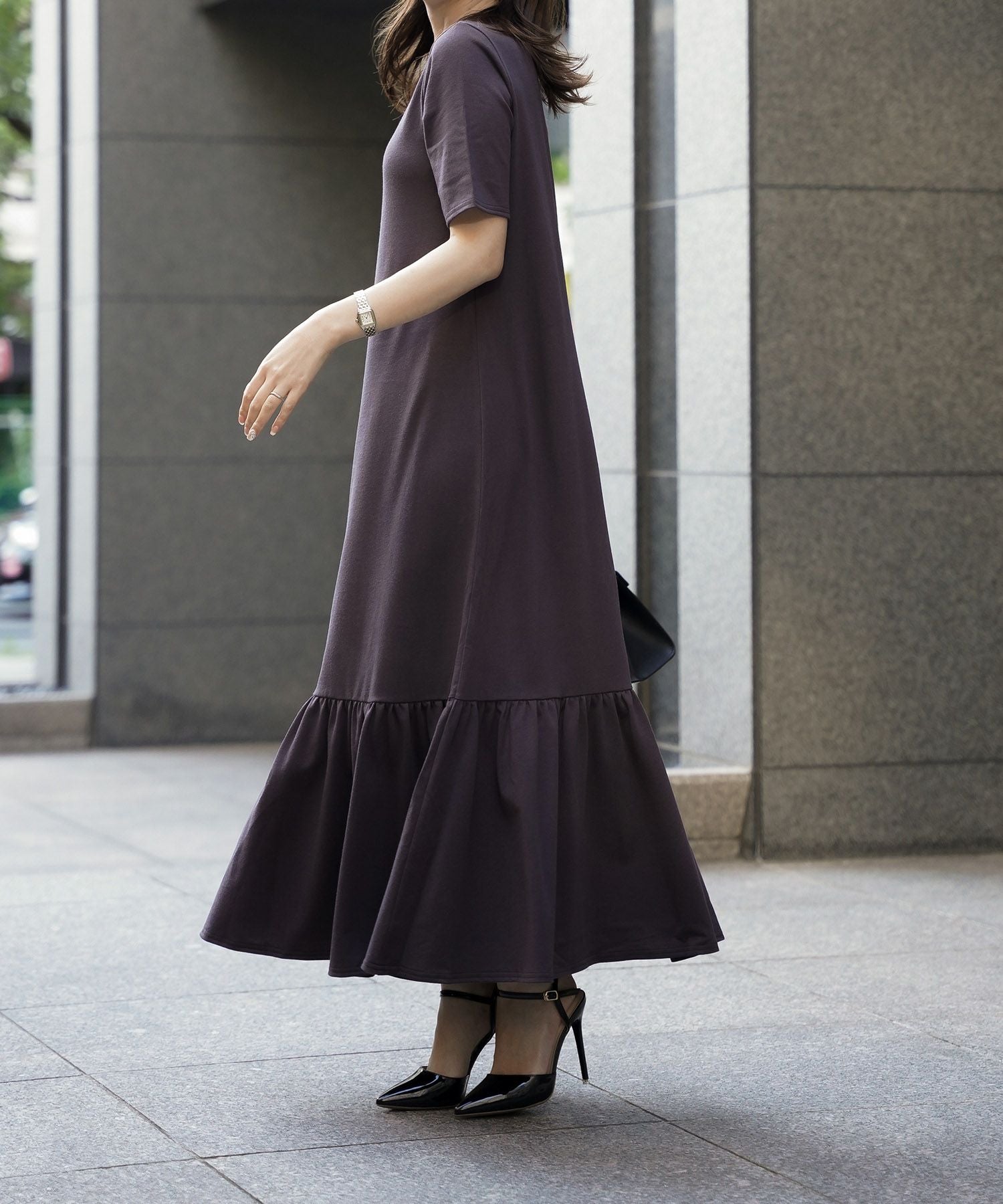 TIME-SALE カットソー フリルヘム ワンピース HUIT 全2色｜hit321-0135