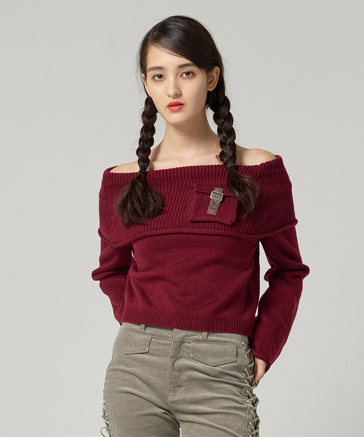 ポケット付き オフショルニット TINA：JOJUN 全3色｜tnj431-0891【3