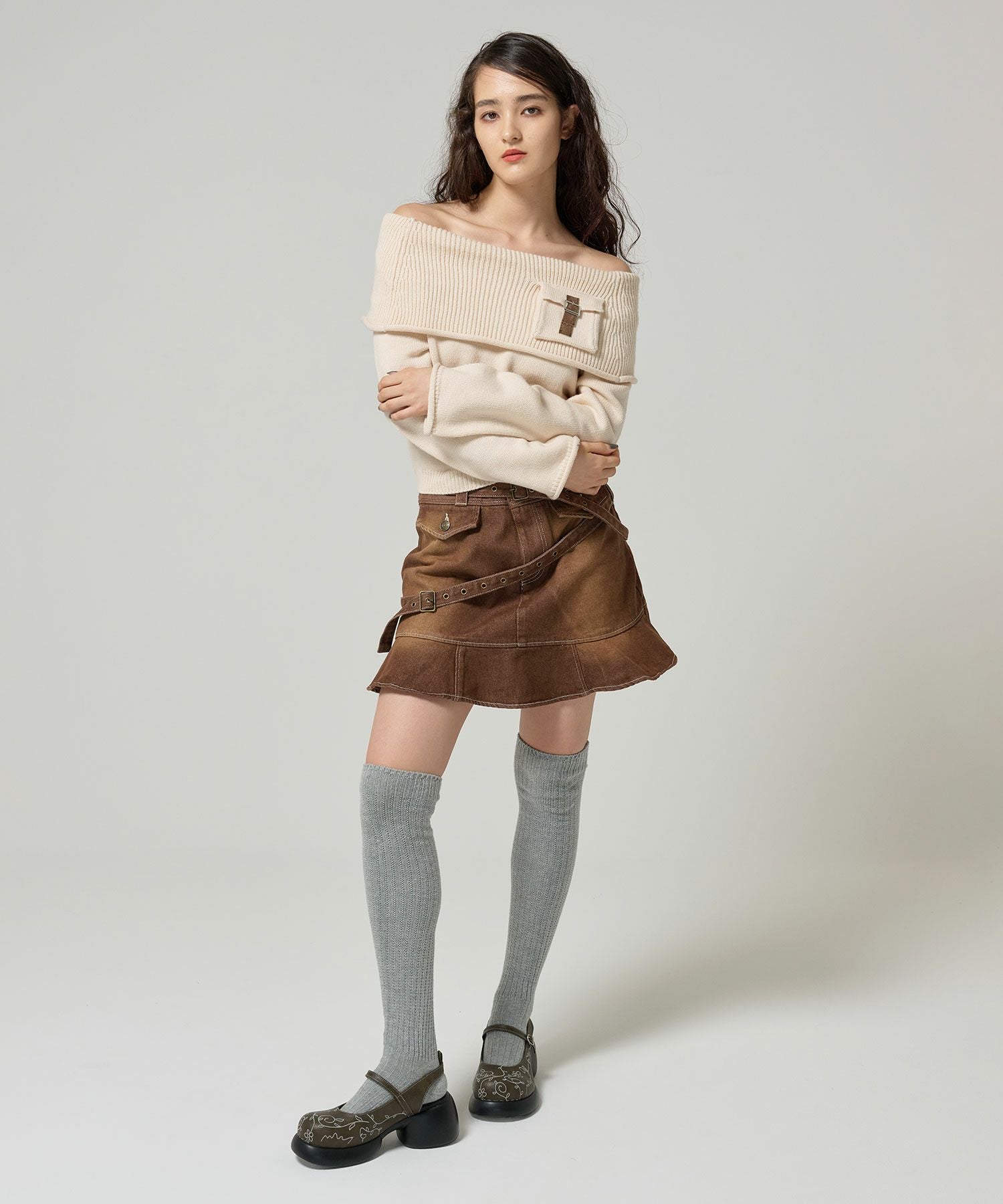 ポケット付き オフショルニット TINA：JOJUN 全3色｜tnj431-0891【3