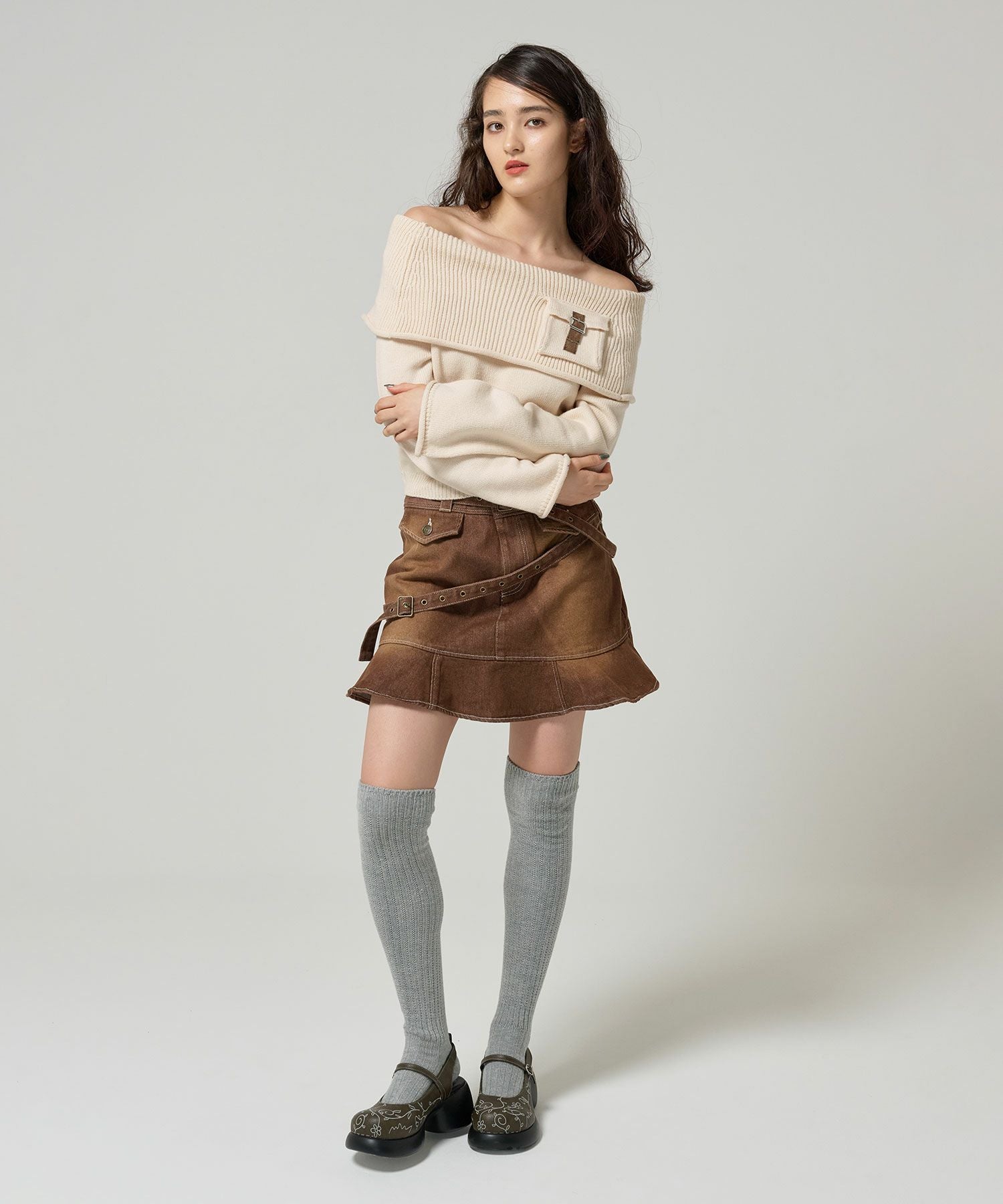 ポケット付き オフショルニット TINA：JOJUN 全3色｜tnj431-0891【3