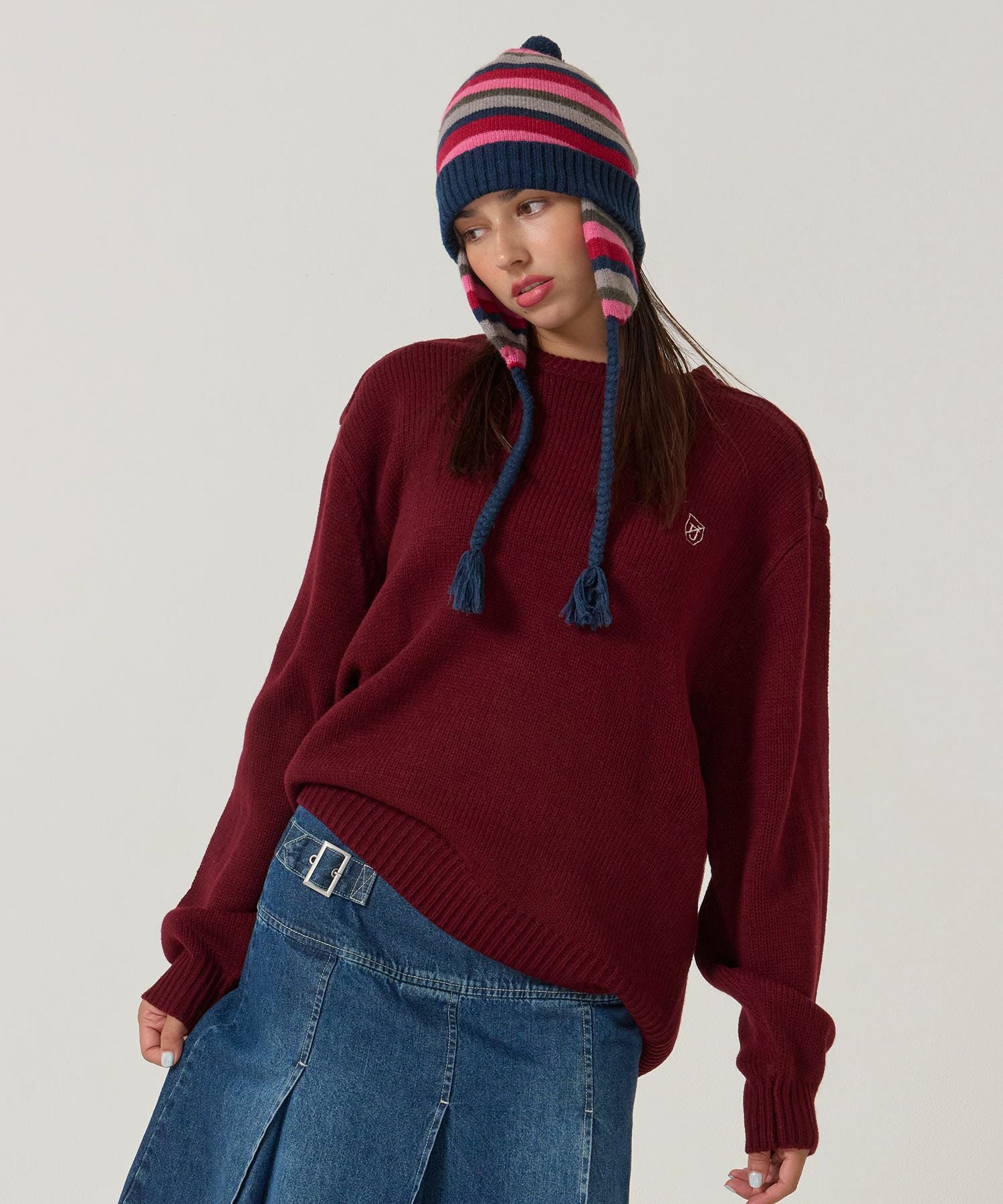 エンブレム付き ショルダーボタンニットプルオーバー TINA：JOJUN 全5