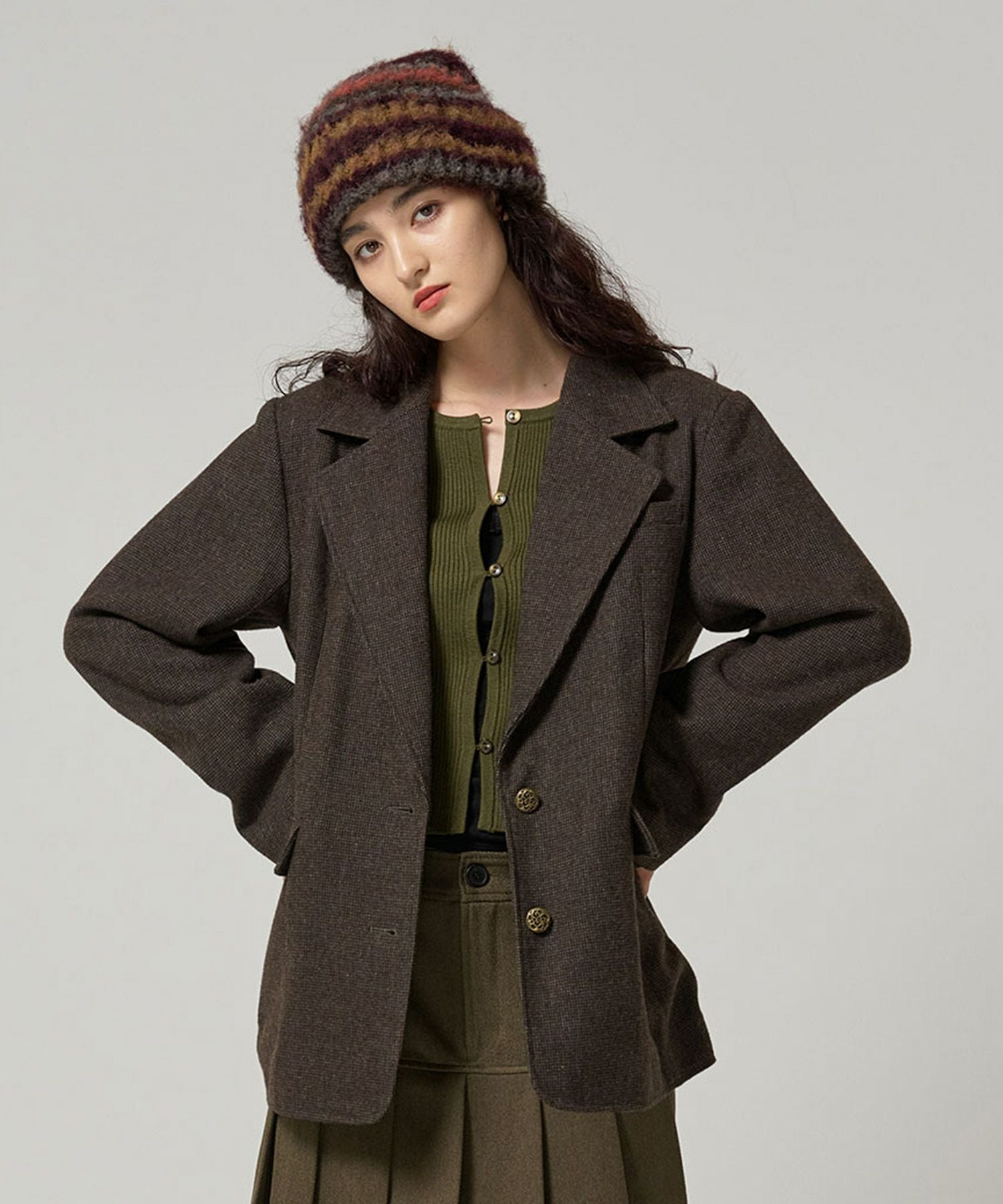 ウールミックス チェックジャケット TINA：JOJUN 全2色｜tnj231-0893