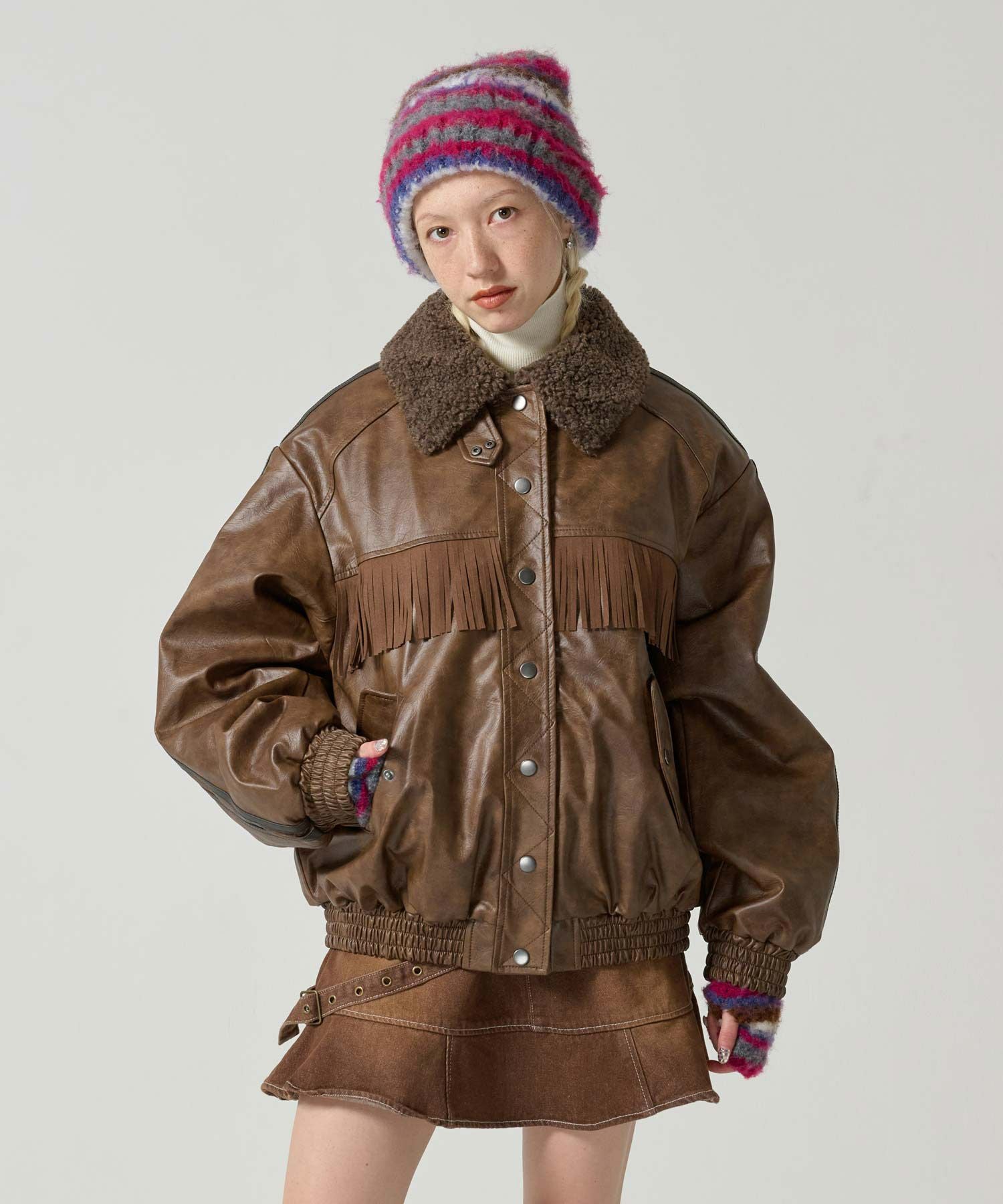 フェイクレザー ボンバージャケット TINA：JOJUN 全2色｜tnj141-0887